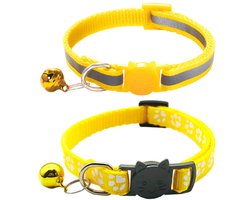 Qinao 2 Pack Katten Kragen Quick Release Reflecterende Kitten Kraag met Bell & Safety Release (Geel) - ShopVlot