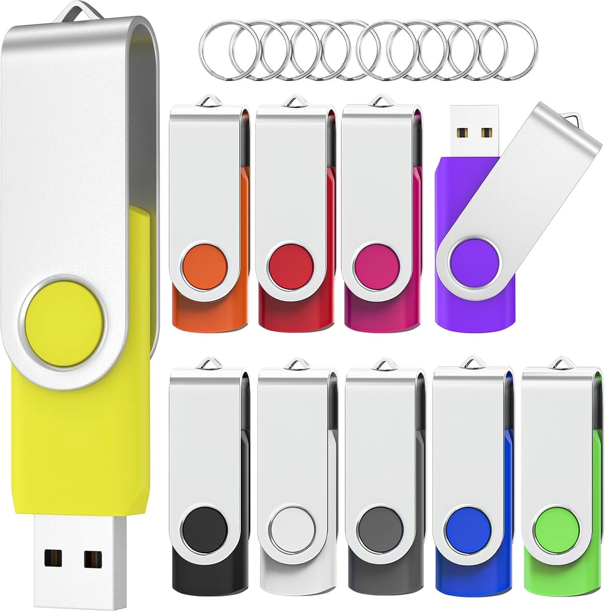 Stick 16GB 10 stuks 2.0 Geheugenstick Swivel Opslagstick Metalen Flash Drive USB Sticks 10-pack (10 Kleuren)