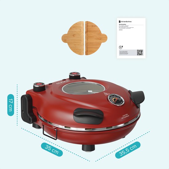 MOA Elektrische Pizzaoven - Tot 400°C - Boven- en Onderwarmte - Met Bamboeschep - 30,5 cm - Pizza Oven - Pizzasteen - Rood — afbeelding 4