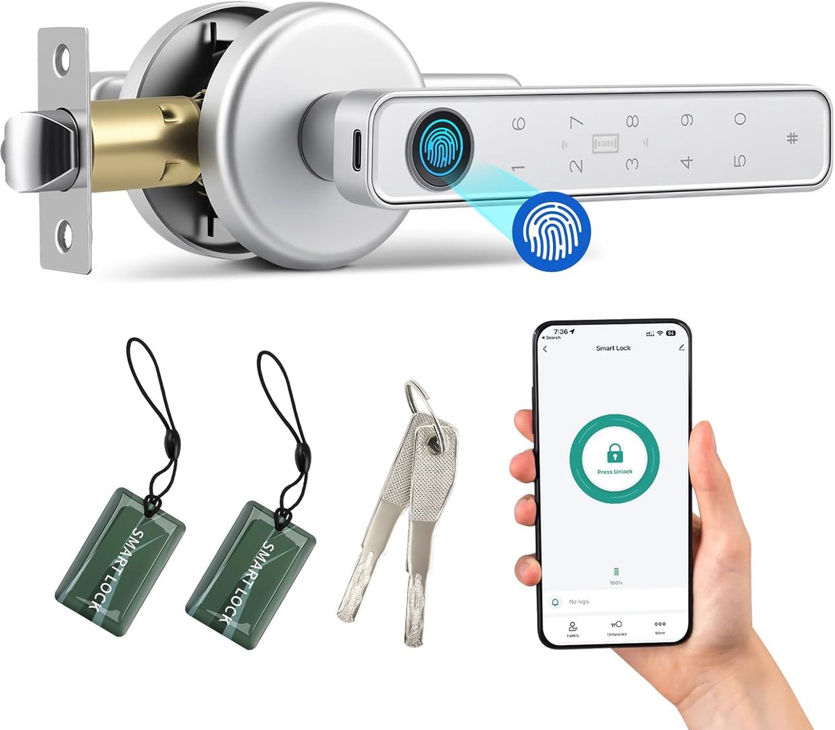 Smart Door Lock Electric with Fingerprint, Smart Lock for Interior Door, Electronic Fingerprint Lock with Bluetooth - ShopVlot