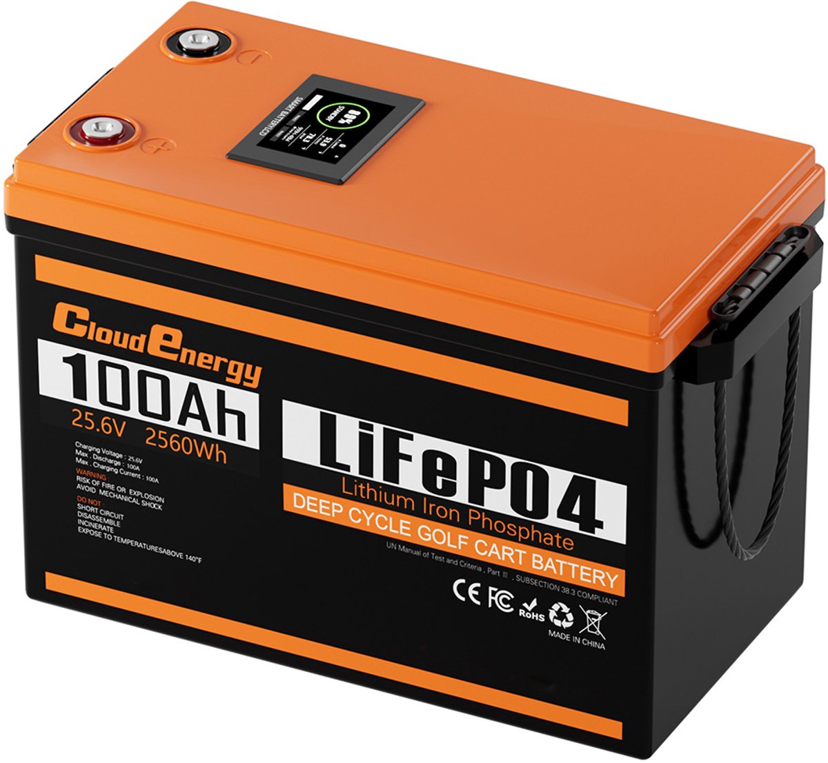 Cloudenergy 24V 100Ah LiFePO4 back-upbatterijpakket, 2560Wh energie, 6000+ cycli, ingebouwde 100A BMS, LCD-scherm, ondersteuning voor serie/parallel, vervangt de meeste back-upstroom, camper, boten, zonne-energie, trollingmotor, off-grid