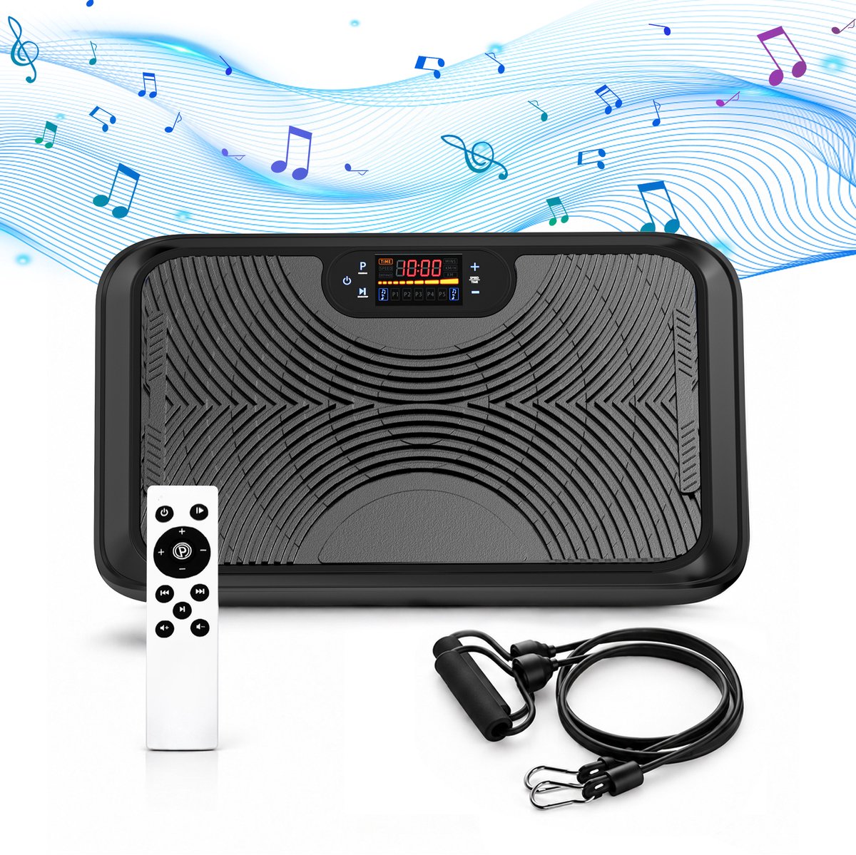 PULSE360 Trilplaat- Trilplaat fitness - Inclusief weerstandsbanden - 5 trainingsprogramma's - 99 snelheidniveaus - Met bluetooth muziek Vetverbrandingsapparaat met bewegingsgevoelige start-/stopfunctie Thuis Fitness -Zwart