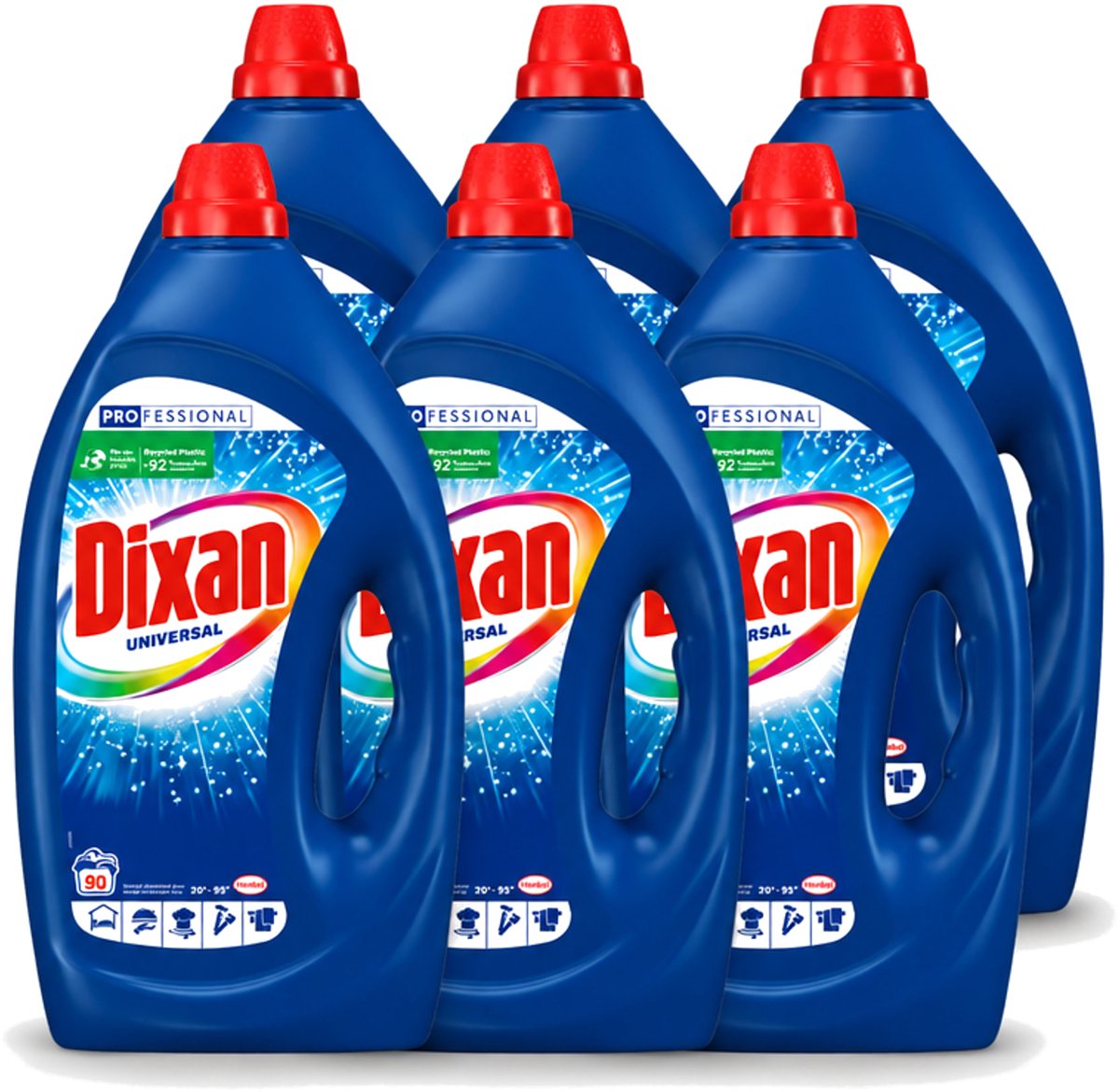 6 x Dixan - Vloeibaar wasmiddel - Alle Kleuren - 90 wasbeurten - Voordeelverpakking - 6 stuks