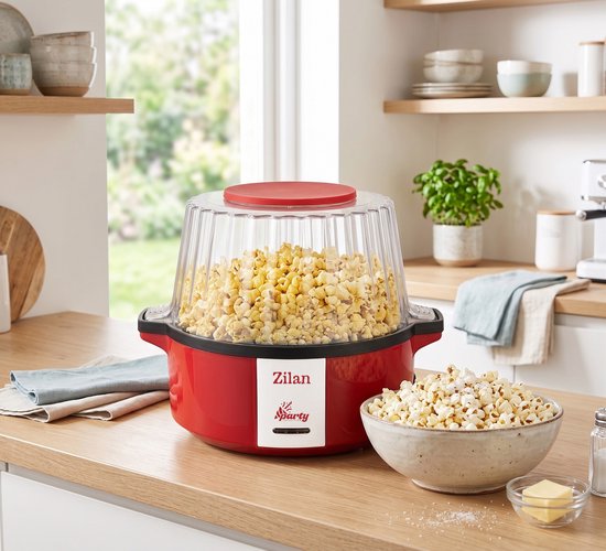Zilan Popcornmachine 700W – Popcorn Maker – 60 g per Bereiding – Automatische Roerfunctie – Anti-aanbaklaag – Deksel als Serveerschaal – Rood — afbeelding 3
