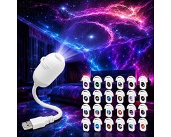 Sterrenprojector met 24 Verwisselbare Films - 2-in-1 Projector - flexibele zwanenhals (360° draaibaar) - HD - Nachtlampje - USB Aangedreven - draagbaar - Heelal - Plug-and-play - voor slaapkamers en gebruik in de auto - Sterrenhemel Projector