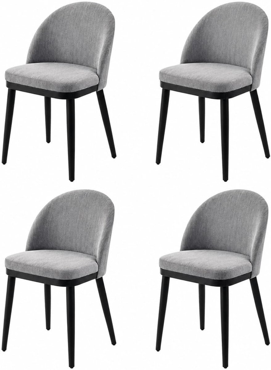 Eetkamerstoel - Moderne Linnen Stoel Gebogen Rug & Houten Poten 136kg - Grijs