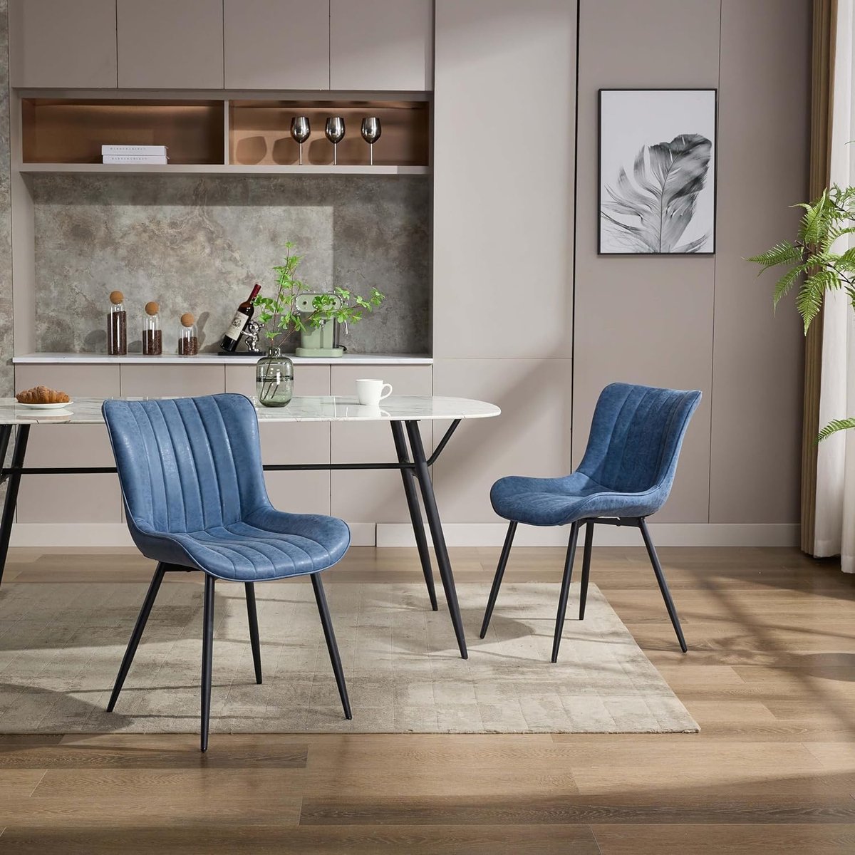 Eetkamerstoelen Set van 2 - Blauw PU Leer Notenhout Metaal 150kg