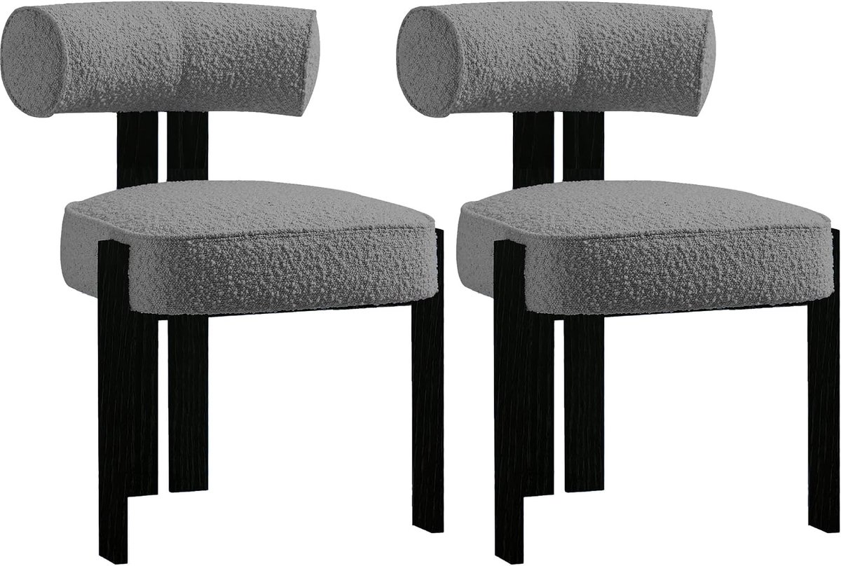 Bouclé Eetkamerstoelen Set van 2 - Zachte Stoelen Rubberhout Modern