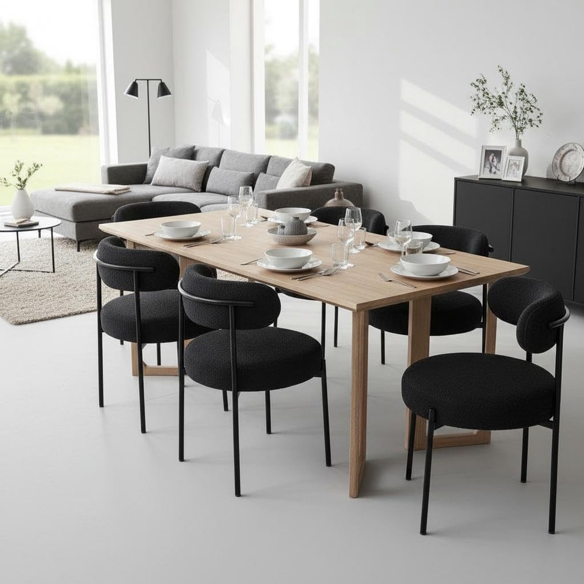 Lage Barkrukken Set van 6 - 51 cm Bouclé Barstoelen Zwart Metaal 136kg