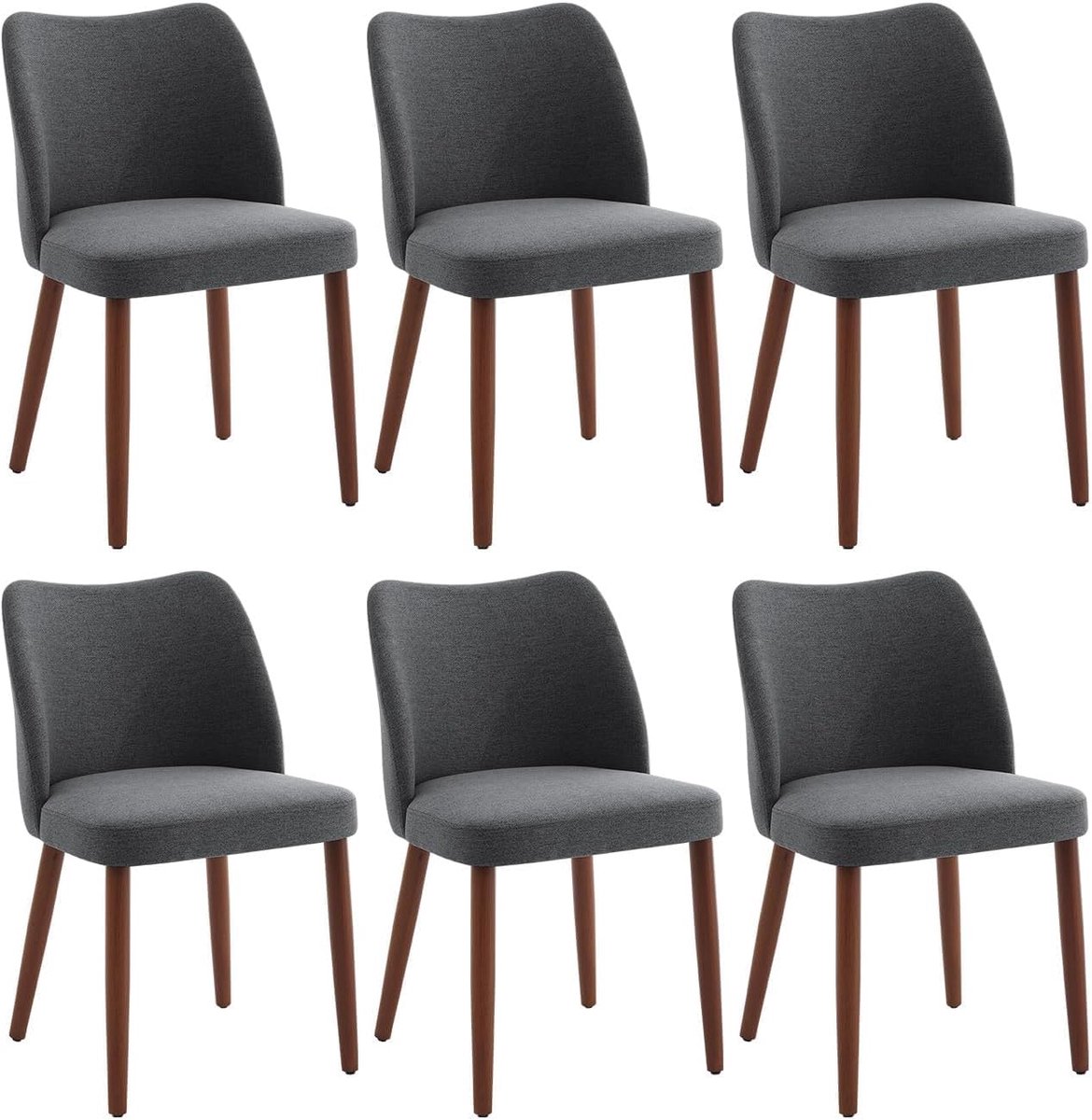 Eetkamerstoelen Set van 6 - Donkergrijs Linnen Stoelen Houten Poten