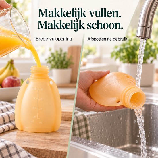 Squeezie Knijpzakjes Herbruikbaar voor babyvoeding - Knijpfruit - Bewaarbakjes babyvoeding - Borstvoeding bewaarzakje - 3 stuks - 120ml - BPA vrij - Steriliseerbaar van Squeezie — afbeelding 2