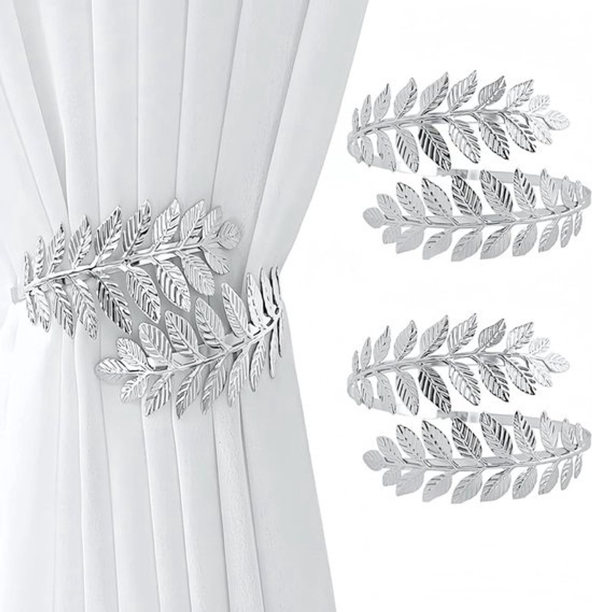 Gordijnhouders - Gordijnclips - Decoratie voor thuis - Set van twee - Binnendiameter van 45 mm - Zilver