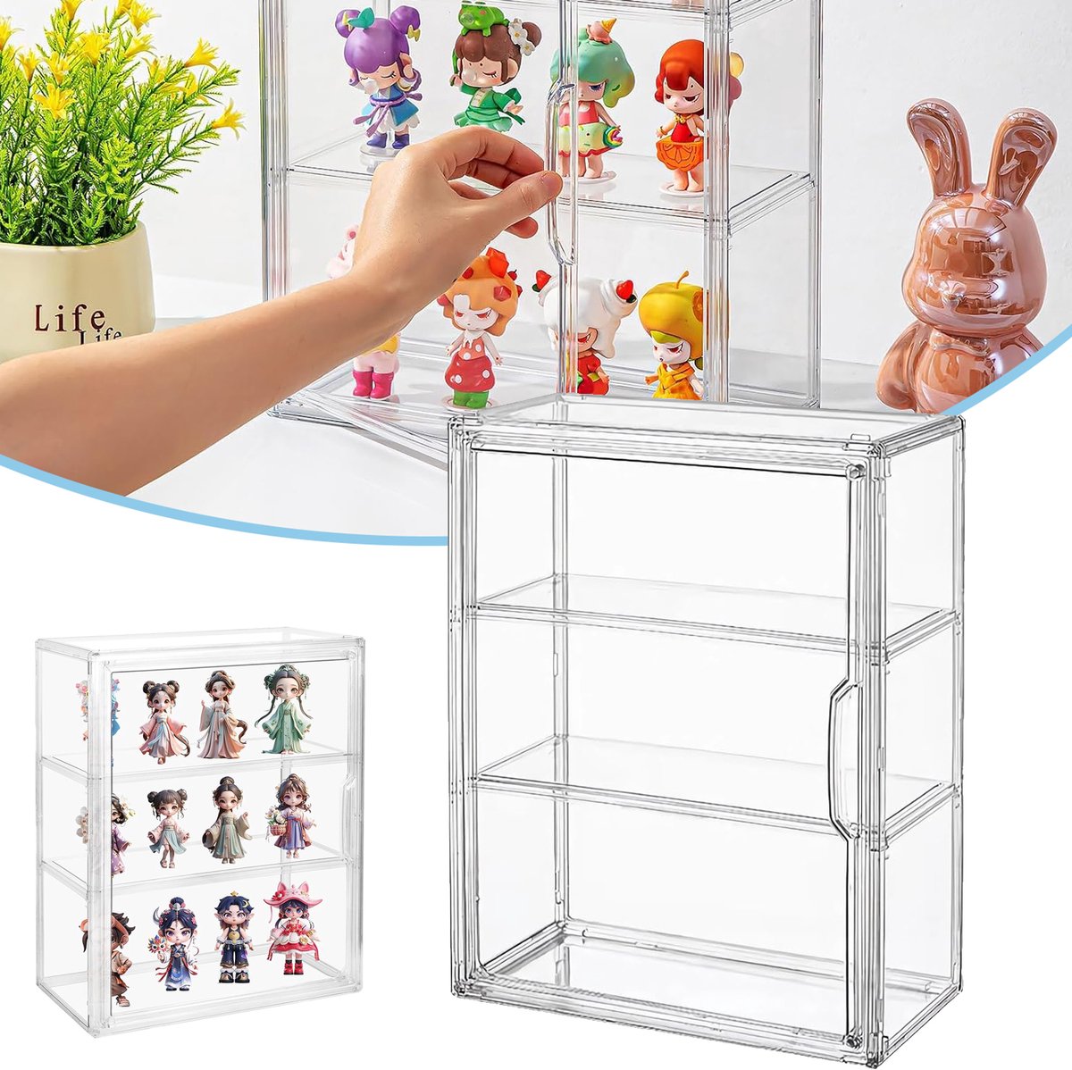 3 Lagen Duidelijke Vitrine - Acryl Opbergdoos - Acrylvitrine Voor Verzamelobjecten - Met 2 Verwijderbare Scheidingswanden