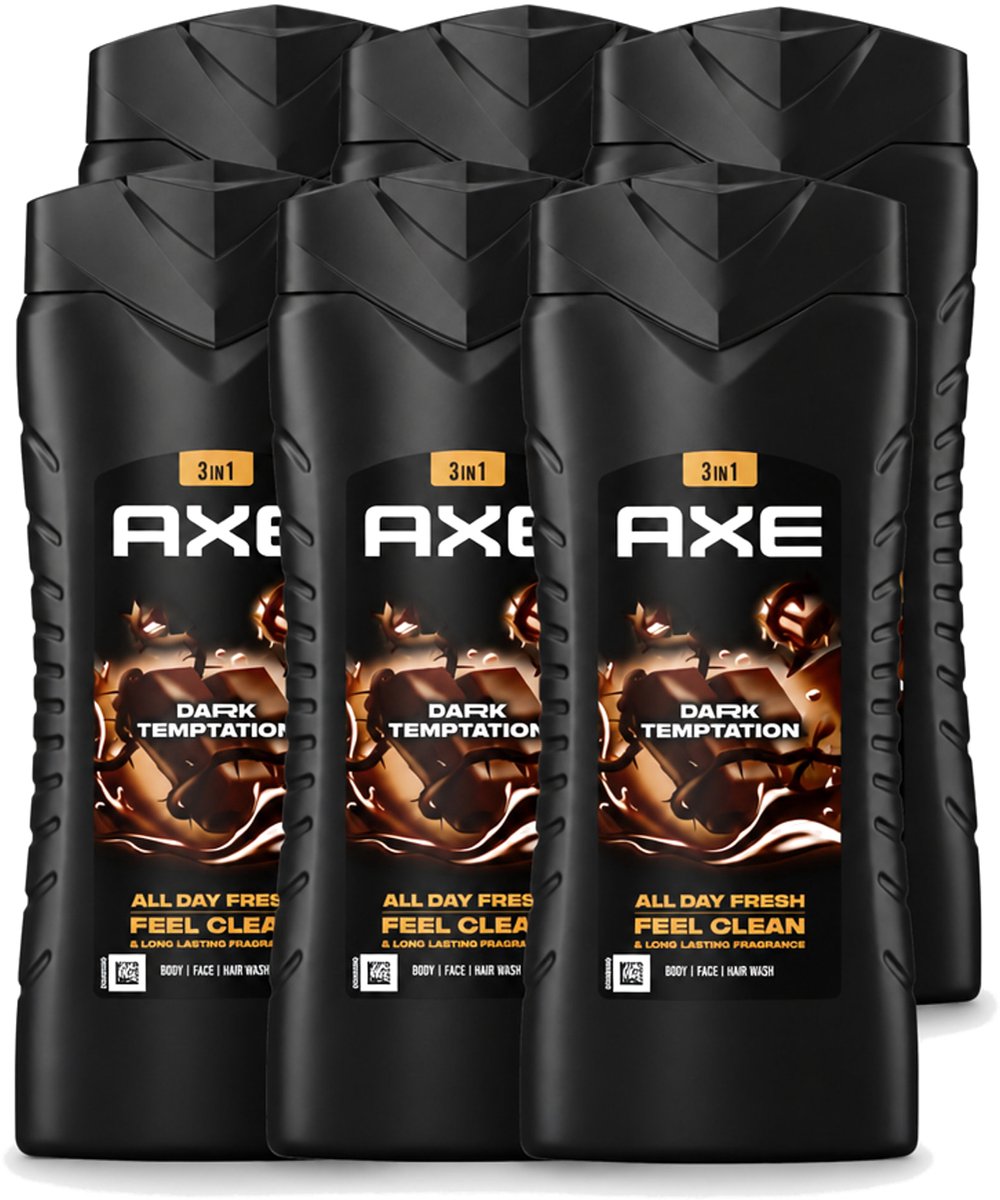 6 x Axe XL - 3-in-1 Douchegel - Dark Temptation - Dark Chocolate - 12hrs Long Lasting Scent - 400 ml - Voordeelverpakking - 6 stuks