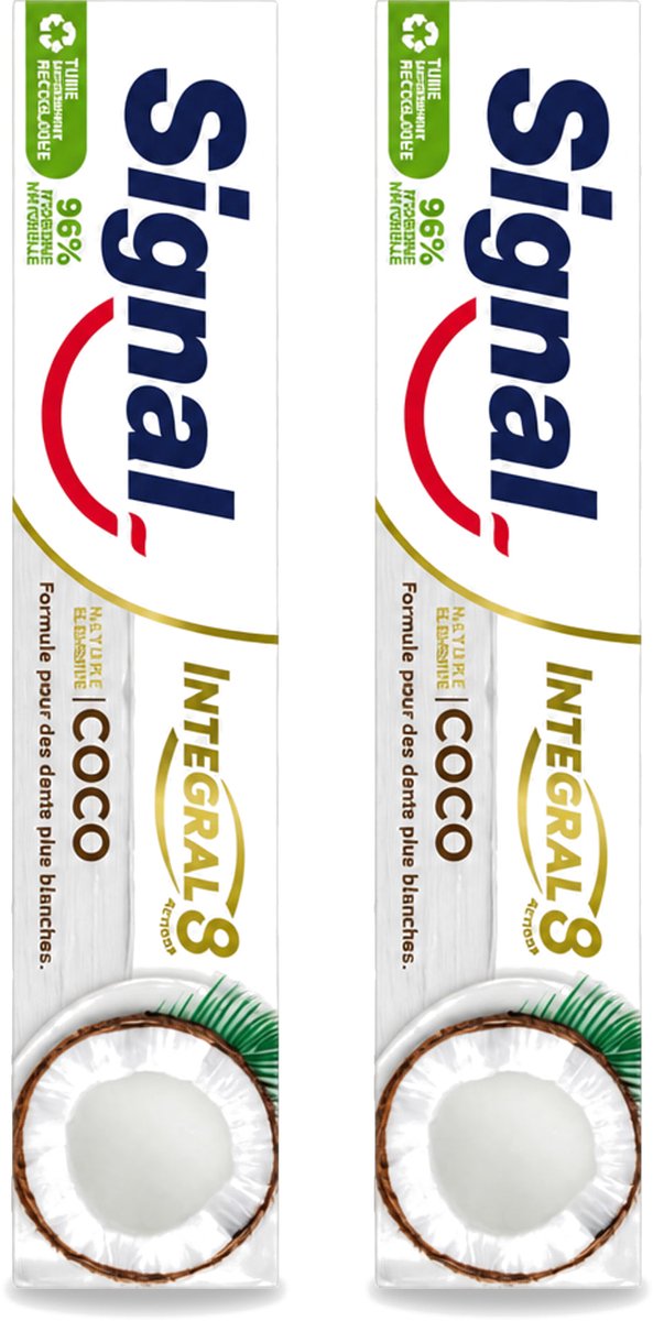 2 x Signal - Integral & Actions - Tandpasta - Natuurlijke Elementen - Kokos - Voor Witte Tanden - 75 ml - Voordeelverpakking - 2 stuks