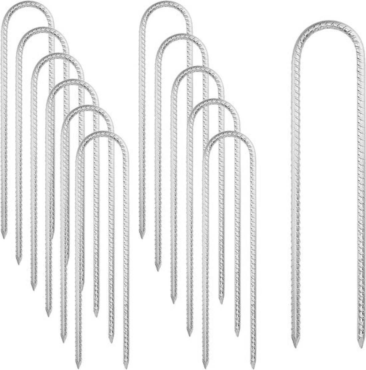 Set van 12 U-vormige grondpennen - 30 cm - Stevige spijkers - Voor trampolines, tenten en camping
