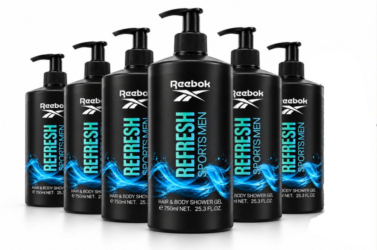 Reebok Refresh Sports Men Hair & Body Shower Gel – 750 ml – Heren – 6 stuks