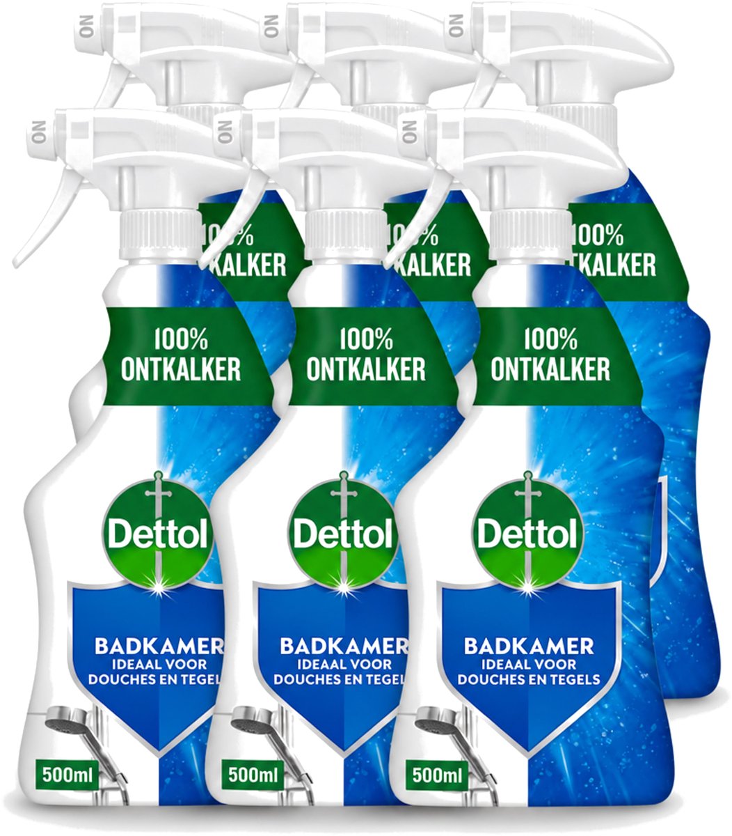 6 x Dettol - Allesreiniger - Spray - Power Badkamer - 100% Ontkalker - 500ml - Voordeelverpakking - 6 stuks