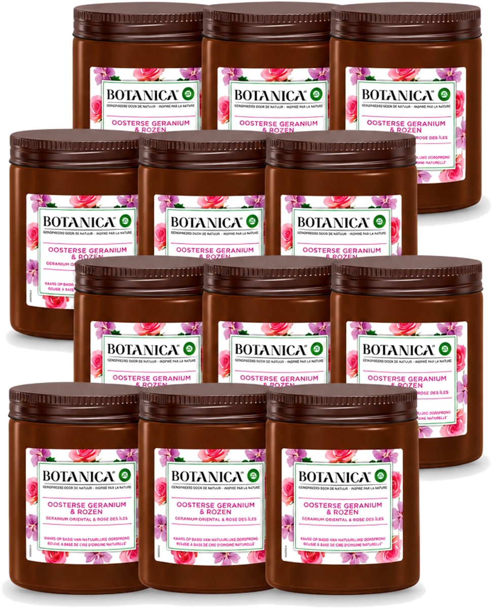 Air Wick 12 x Botanica by Air Wick - Geurkaars - Geranium & Rozen - 40 Uur Brandduur - Voordeelverpakking - 12 stuks Wit