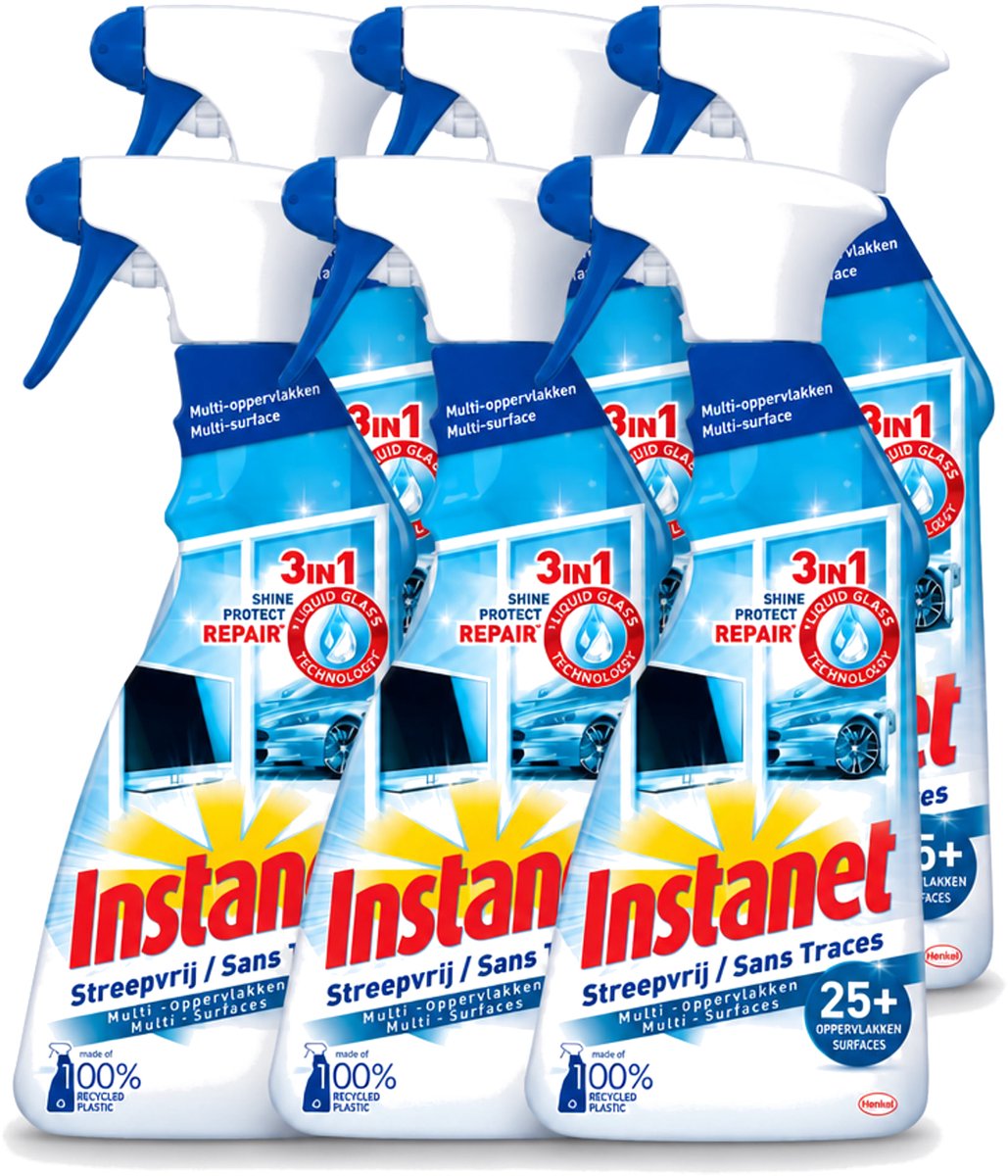 6 x Instanet - Schoonmaakspray - Streepvrij - 3 in 1 - Multi-Oppervlakken - 725 ml - Voordeelverpakking - 6 stuks