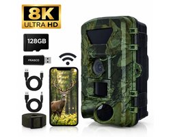 Frasco® Wildcamera met Nachtzicht - 8K Ultra HD & 60MP - Wildcamera met Nachtzicht en WiFi - Incl. 128GB SD Kaart - App Besturing - Waterdicht - 2026 Model