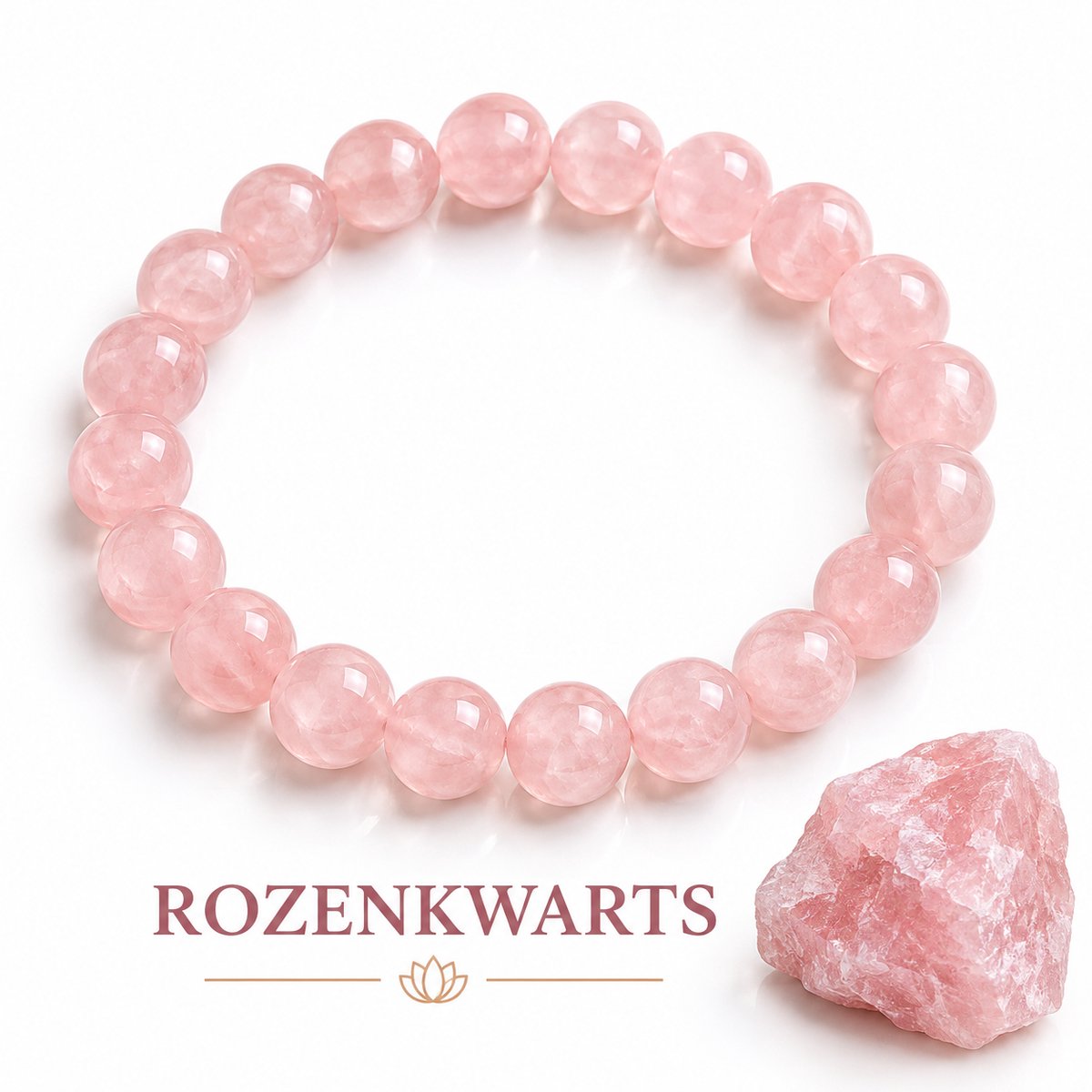 S4H® Rozenkwarts Armband – A5 Kwaliteit – Natuurlijke Edelstenen – 8 mm Kralen – 18 cm – Liefde, Zelfliefde & Hartchakra