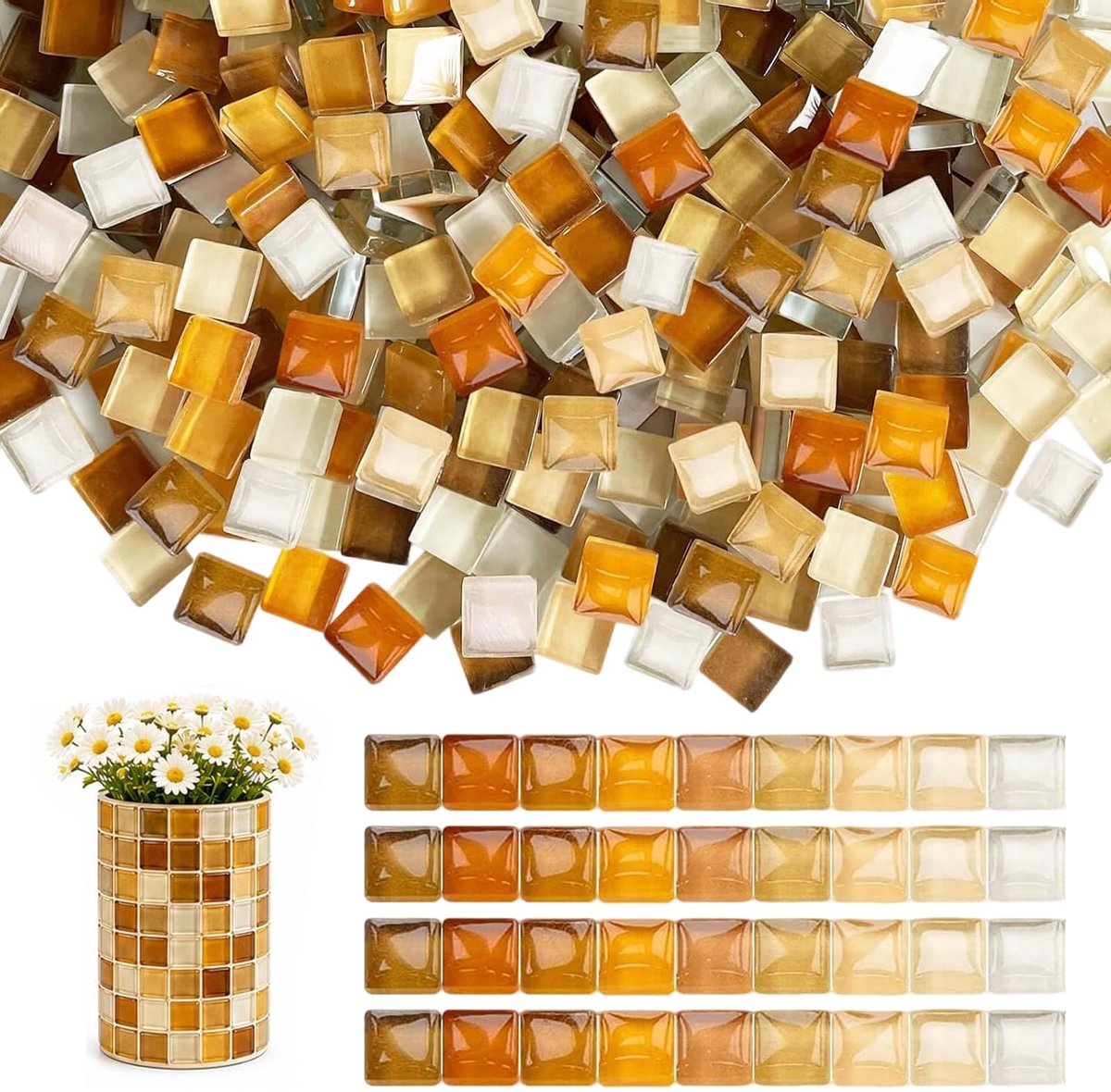 Mozaïekstenen 1x1 cm - glad en afgerond - 1100 stuks - ideaal voor creatieve projecten - ShopVlot
