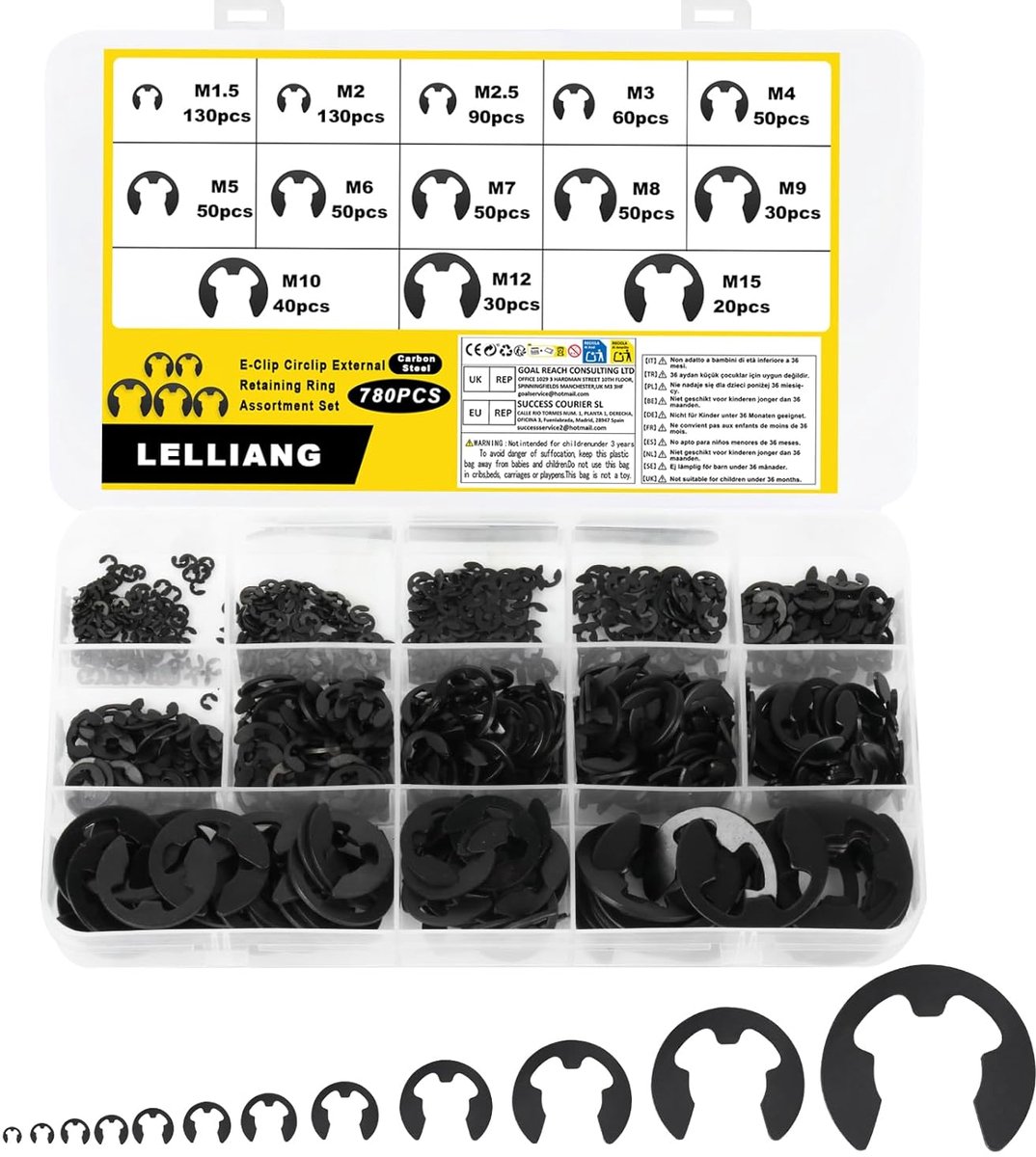 E-Clips, 780-Piece E-clip Retaining Ring Set, E-clip Retaining Rings Assortment - ShopVlot