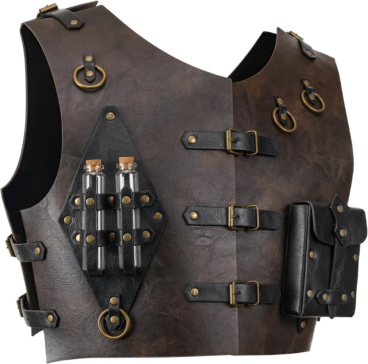 HiiFeuer Middeleeuwse Alchemie Borstpantser, Kunstleren tas met nieten en fles voor LARP en Cosplay - ShopVlot