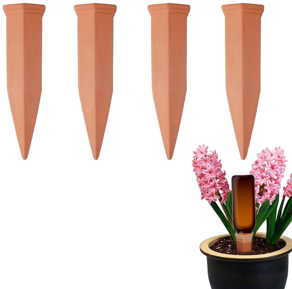 SnelShoppen - 4PCS 100ML Klei Kegel Waterdispenser | Zelfbewaterend voor Planten | Automatisch Bewateringssysteem voor Kamerplanten, Balkon & Tuin | F