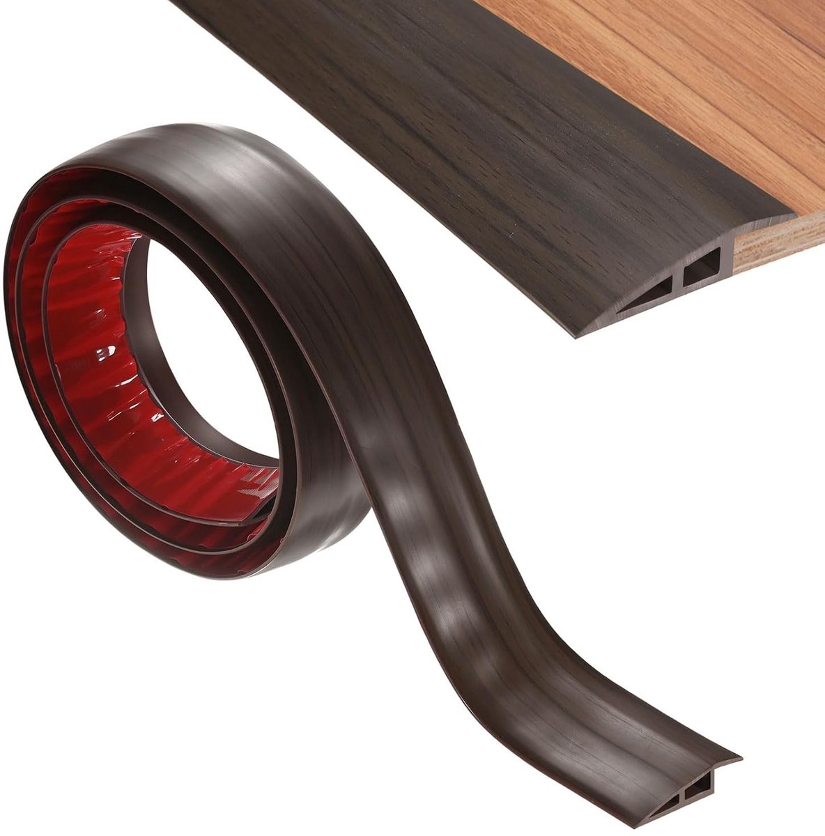 Vloerovergangsstrip van PVC, zelfklevend, ideaal voor deuropeningen en tapijt, hoogte tot 15 mm, donkerbruin houtdesign