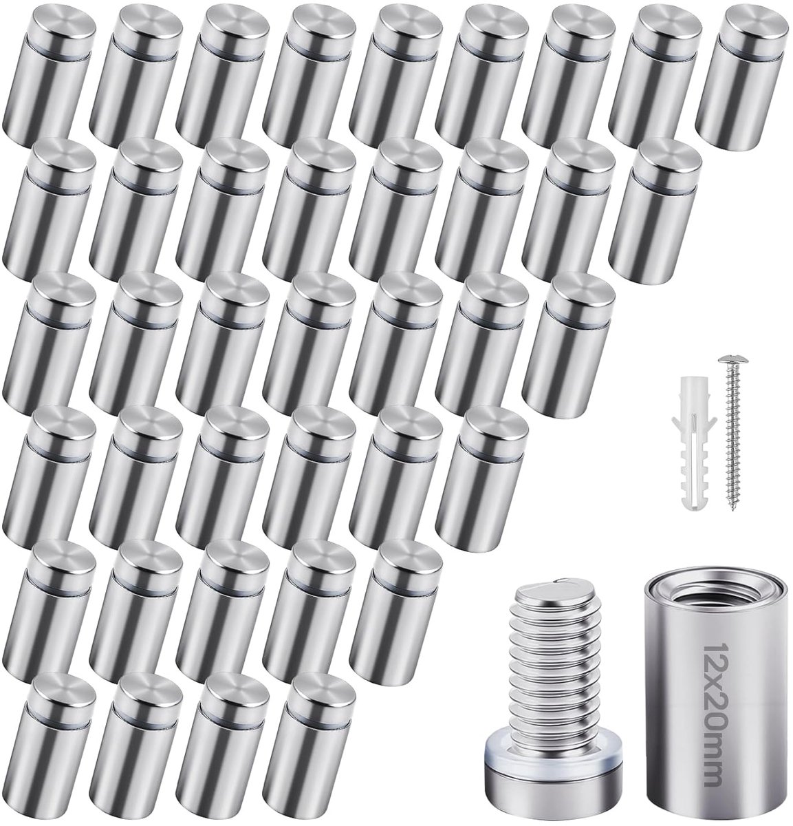 40pcs 12 x 20 mm Stainless Steel Advertising Screws Nail Signs Wall Spacer Screw Holder for Advertising Nails Glass - ShopVlot