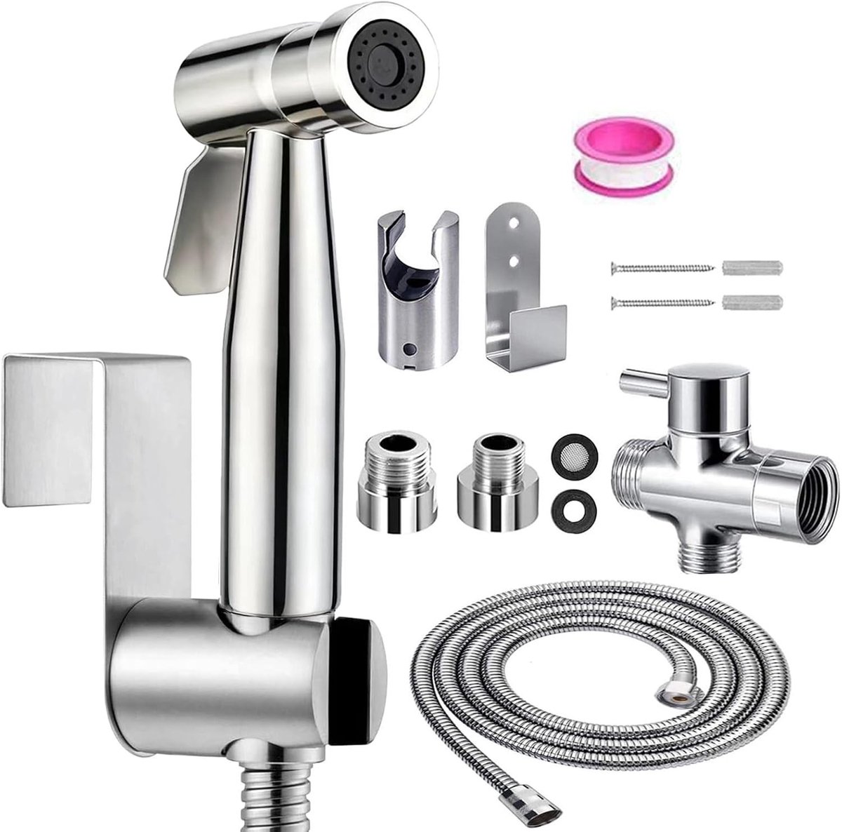 Premium RVS Bidet Handdouche Set met G1/2 Inch Ventiel en G3/8" Bidet Sprayer voor Badkamer, Hygiëne en Toiletgebruik, Ideaal voor Babyverzorging en Schoonmaak