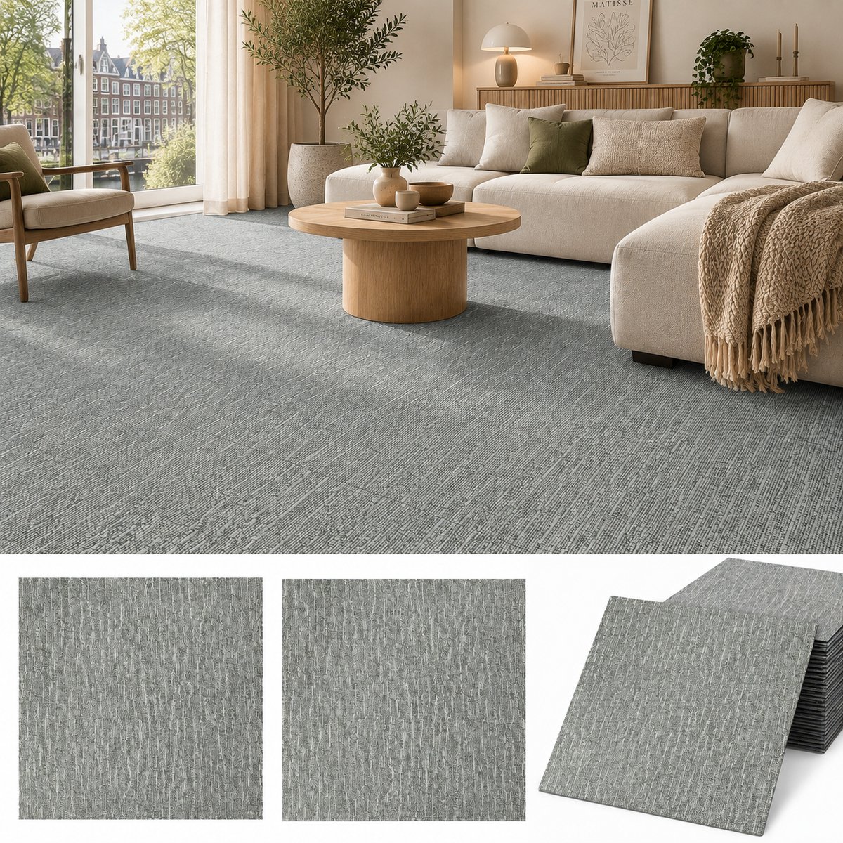 Zelfklevende Vloertegels - 24 Stuks Tapijtlook PVC Vloertegels 45,7 cm, ca. 5 m² - Peel & Stick Vloerbekleding - Grijs