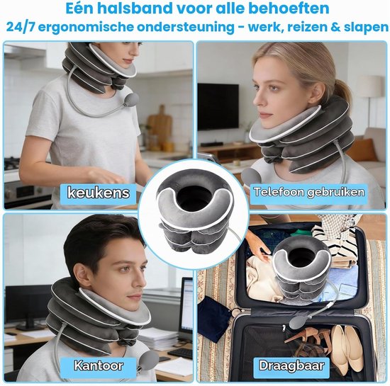 Cervicale Traction Halssteun, Opblaasbare Nekondersteuning met 3-Laags Stretchontwerp en Kinsteun voor Thuis en Onderweg — afbeelding 4