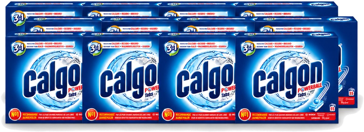 12 x Calgon - Wasmachinereiniger - Tegen Kalkaanslag / Wasmiddelresten / Geuren - 55 Tabletten - Voordeelverpakking - 12 stuks