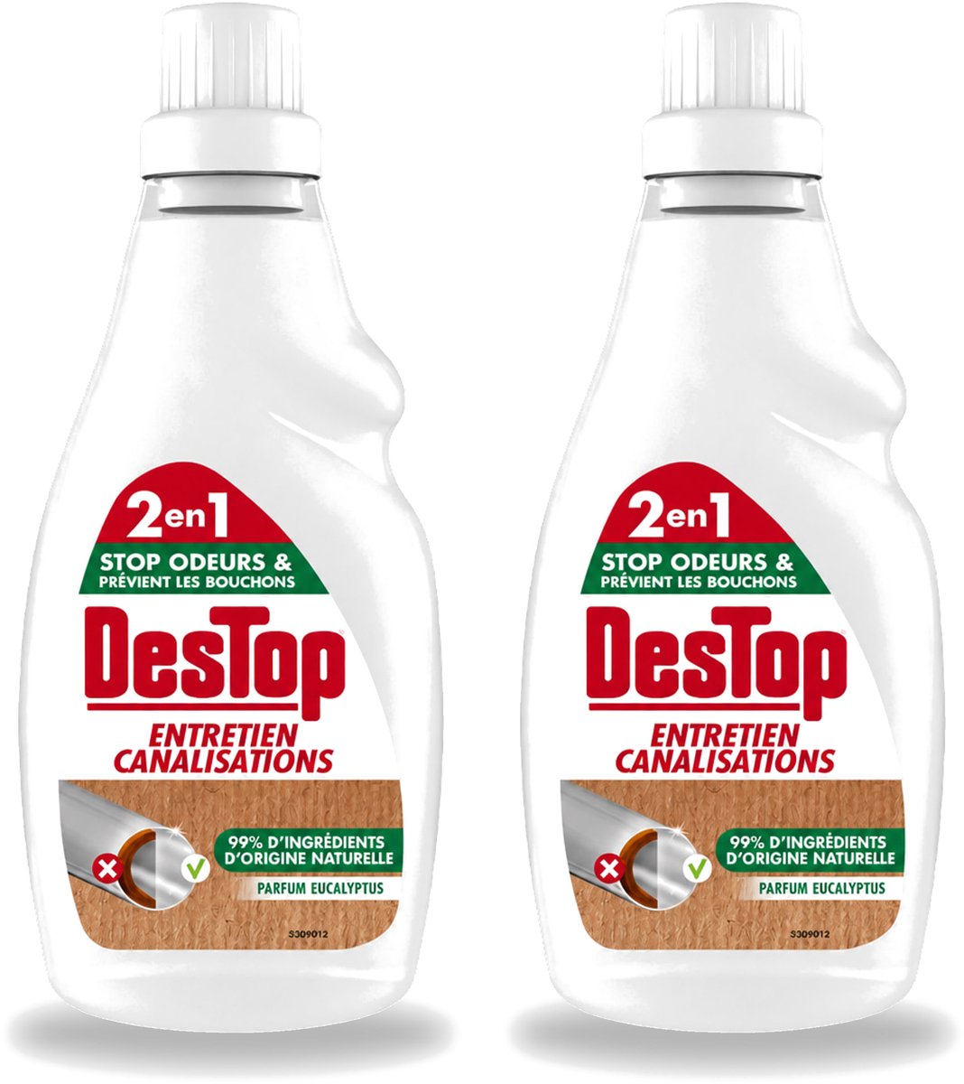 2 x DesTop - Onderhoud Leidingen - Ecologisch met Witte Azijn - Natuurlijke Ingrediënten - Eucalyptusgeur - 750 ml - Voordeelverpakking - 2 stuks