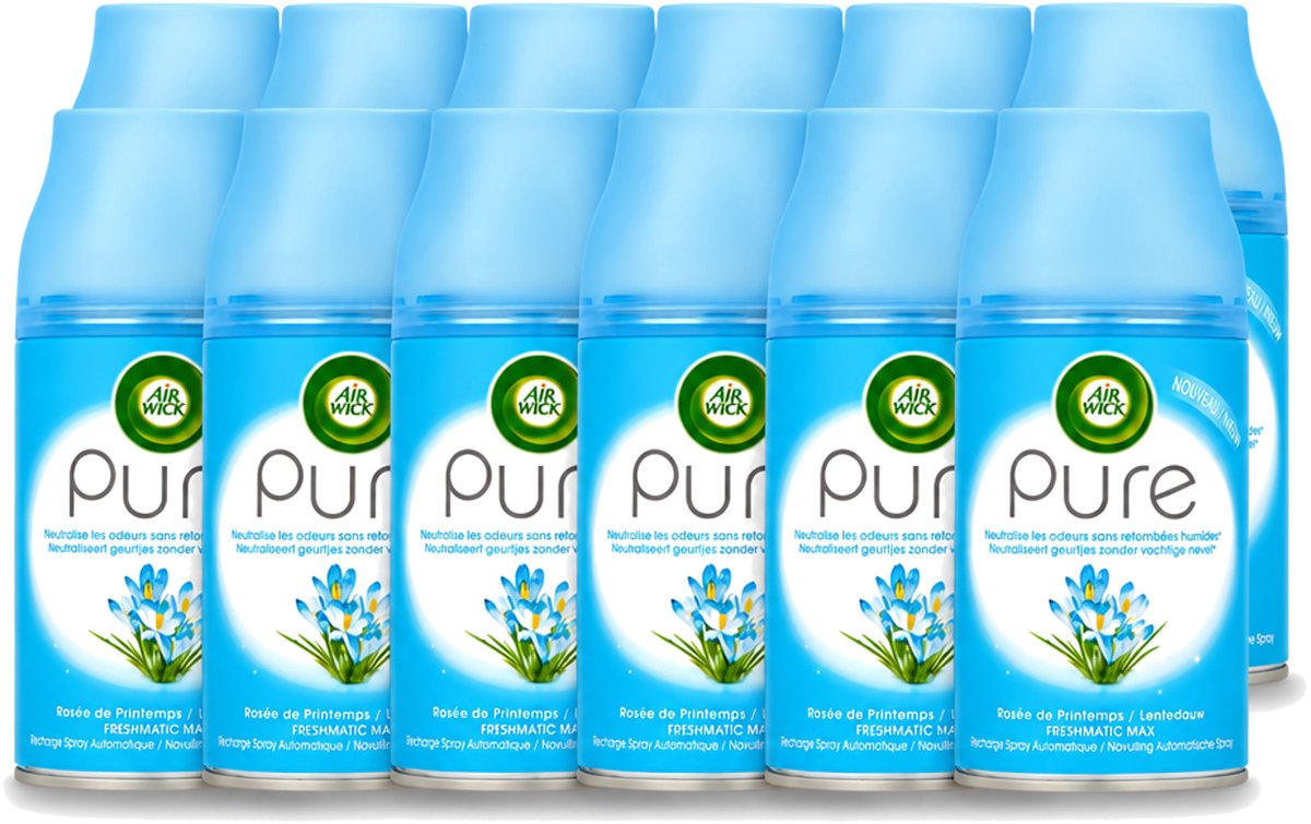 12 x Air Wick Freshmatic - Luchtverfrisser Navulling - Pure Lentedauw - 250ml - Voordeelverpakking - 12 stuks