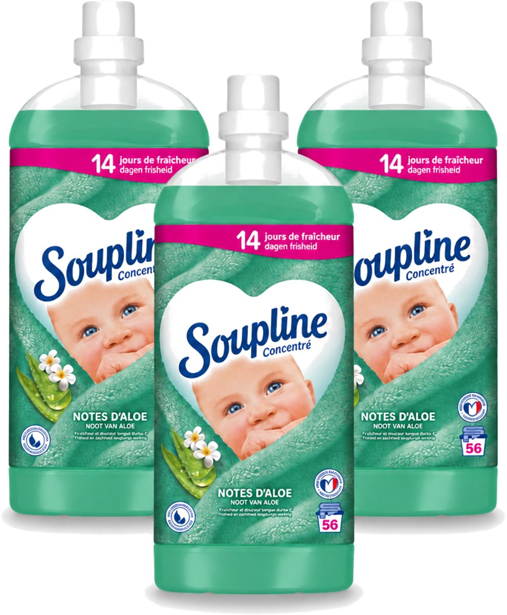 3 x Soupline - Wasverzachter - Aloë Vera - 56 Wasbeurten - 1.3L - Voordeelverpakking - 3 stuks