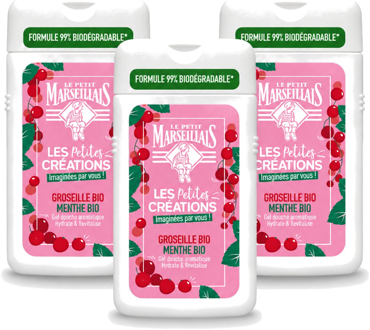 3 x Le Petit Marseillais - Douchegel - Rode bessen & Munt - Hydraterend - 250ml - Voordeelverpakking - 3 stuks