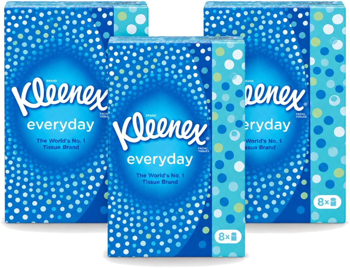3 x Kleenex - Zakdoekjes - Everyday - 8 Pakjes Zakdoekjes - Voordeelverpakking - 3 stuks
