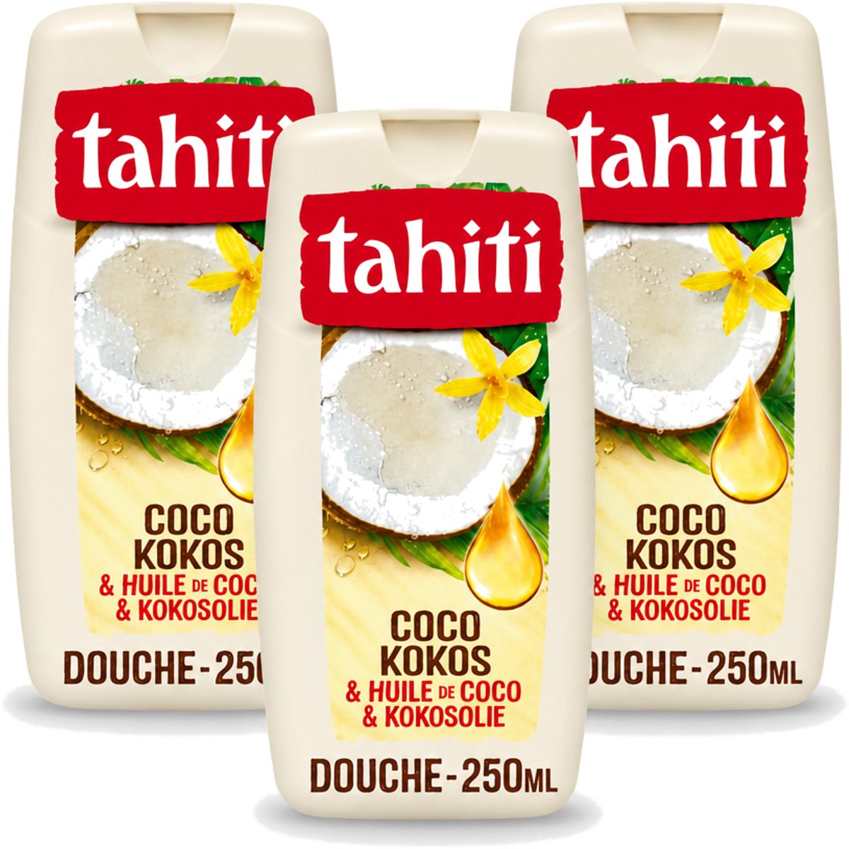 3 x Tahiti - Douchegel - Kokos & Kokosolie - Hydraterend - 250 ml - Voordeelverpakking - 3 stuks