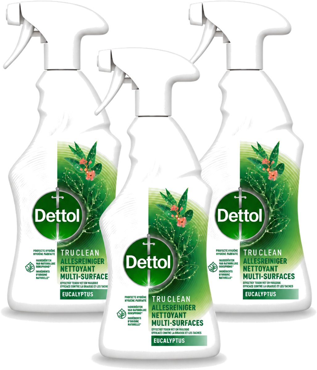 3 x Dettol Tru Clean - Allesreiniger - Spray - Eucalyptus - Multi-Oppervlakken - 500ml - Voordeelverpakking - 3 stuks