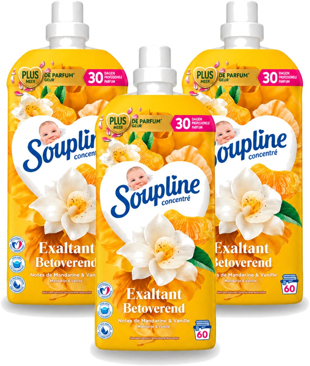 3 x Soupline – Wasverzachter – Betoverend Mandarijn & Vanille – 1,28 L - Voordeelverpakking - 3 stuks