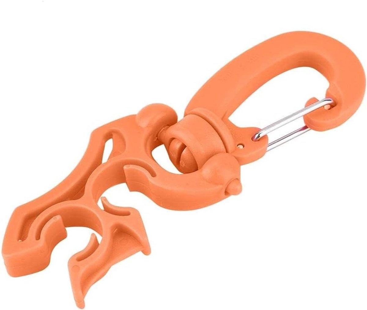 Dubbele BCD Slanghouder voor Duiken en Snorkelen, Lage Druk Regulator Klem met Carabiner en Gesp, Oranje