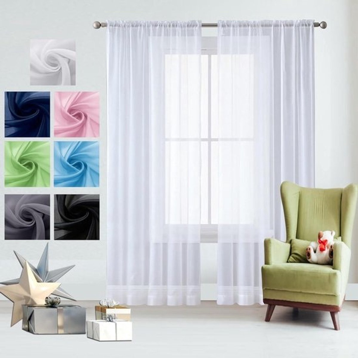 Verduisteringsgordijnen - Decorgordijn - Voor ruimtedecoratie - Met ringen - 170 x 170 cm - Wit