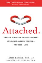 Boek kaft met de titel 'Attached.' in rood, met een magnetische hartvorm erboven en tekst over volwassen hechting.