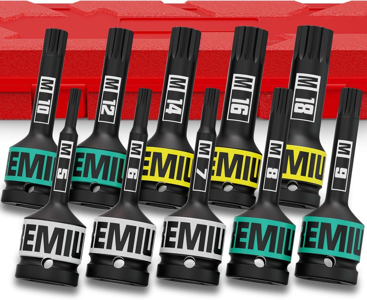 SnelShoppen - XZN Steeksleutelset 1/2'' - 10-delige Polytooth Set voor M5-M18 - Ideaal voor DIY, Auto, Fiets en Huishoudelijke Reparaties - Duurzaam e