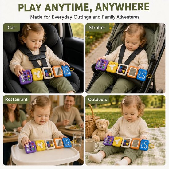 8-in-1 Busy Board Montessori Speelgoed - Activiteiten Kubus - Sensorisch Reisspeelgoed voor Baby & Peuter - Fijne Motoriek & Cognitieve Ontwikkeling - Kraamcadeau Sensorisch Speelgoed 1-3 Jaa — afbeelding 5