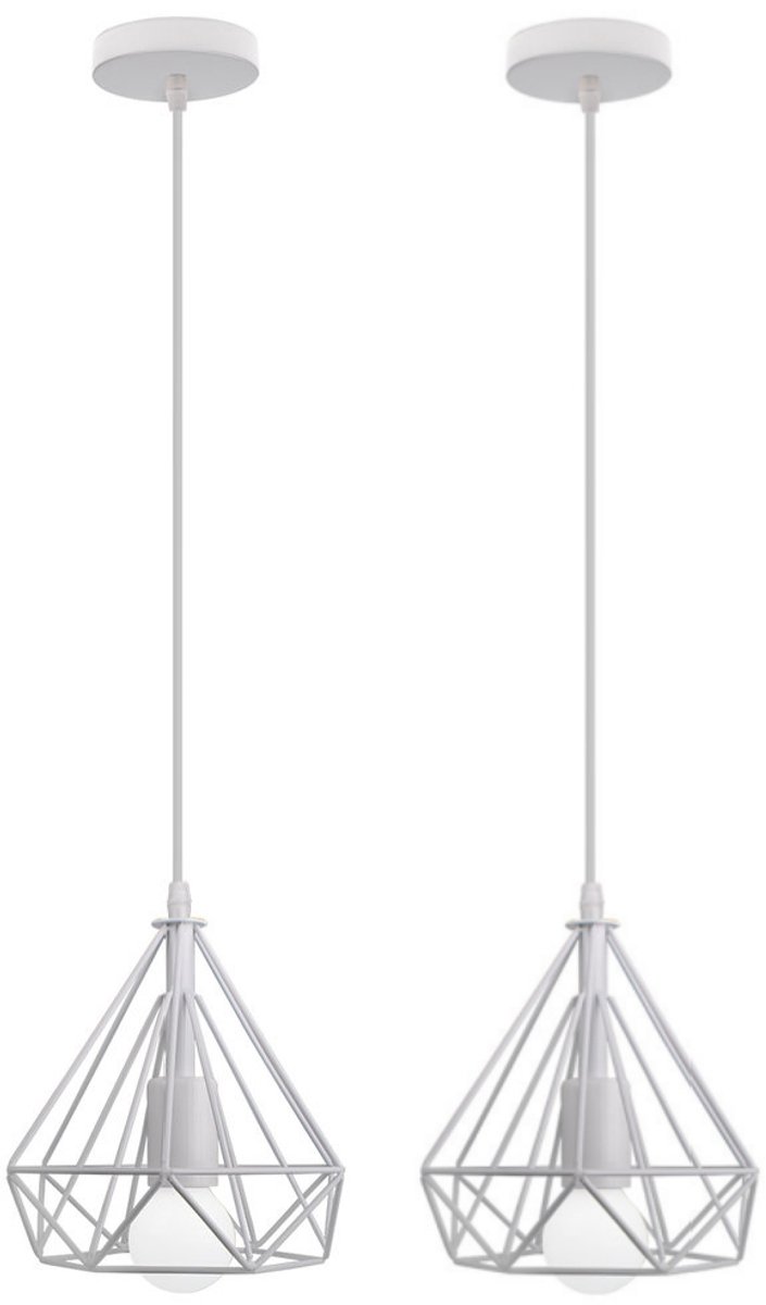 2 Stuks Hanglamp Industrieel E27 Plafondlamp Retro Kroonluchter Metalen voor Keuken Woonkamer Slaapkamer Wit